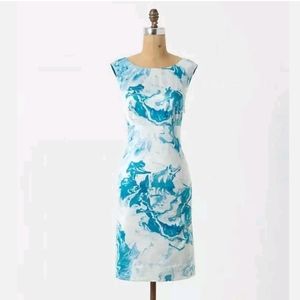 NEW Anthropologie Maeve Blue & White Print "Marbled Waters Shift" Dress Size 12